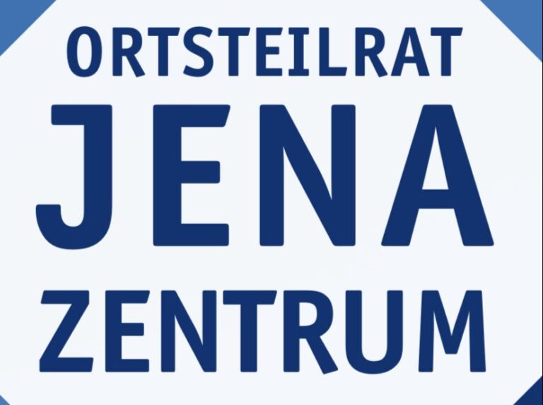 Logo des Ortsteilrats Jena Zentrum mit blauem Schriftzug auf hellem Hintergrund