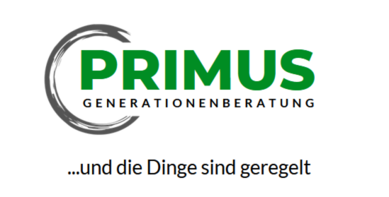 Logo der PRIMUS Generationenberatung mit dem Slogan „…und die Dinge sind geregelt“.