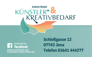 Logo von Kathrin Riedel Künstler- & Kreativbedarf in Jena mit stilisiertem Pinsel und farbigen Flächen.